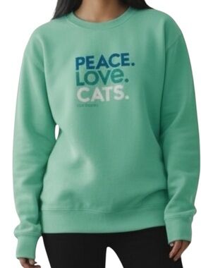 Life Is Good Peace Love Cats Sweatshirt XXL Mint Green Graphic Crew NWOT